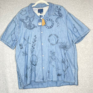 Lucky Brand Embroidered Chambray Button Down Shirt XXL